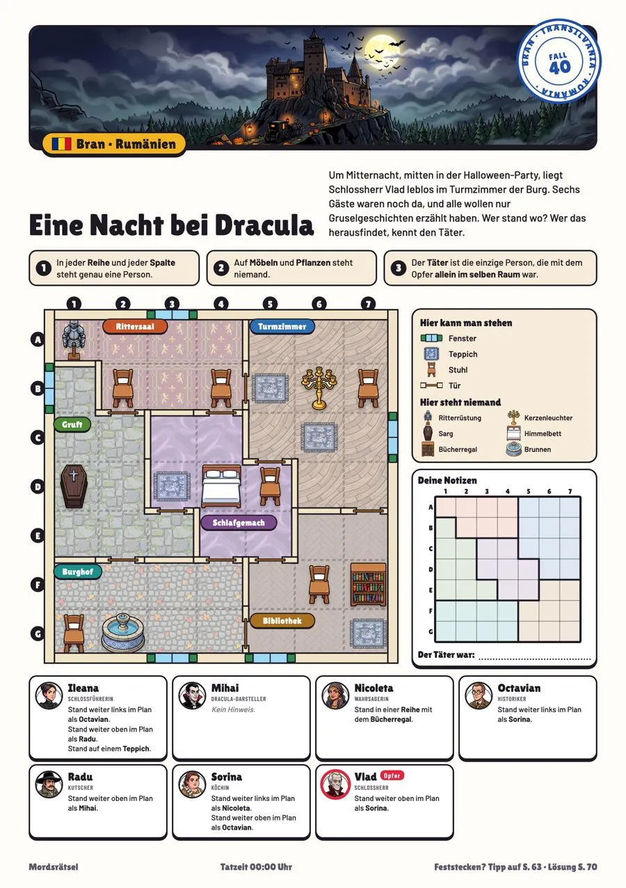 Rätselseite Fall 40: Eine Nacht bei Dracula auf Schloss Bran